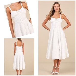 Lulus Darling Confidence Midi Dress Ivory Rosette Bustier Lace Up Size XS NWT